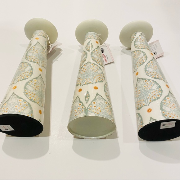 SET OF 3 MELA ARTISANS Candle Holders Cream Green Orange - Picture 5 of 12